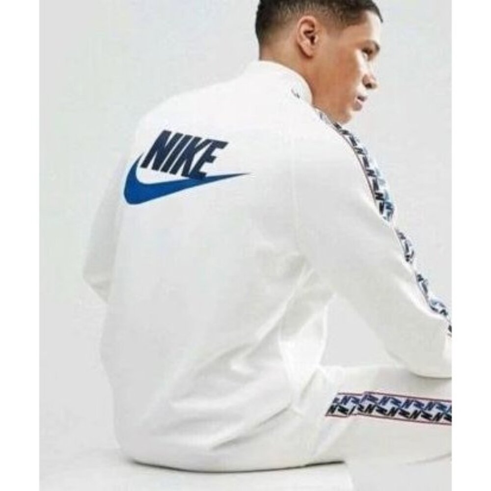 Nike Mens Track Jacket Taped  M NSW Full Zip JKT Poly AJ2681 Off White Size L